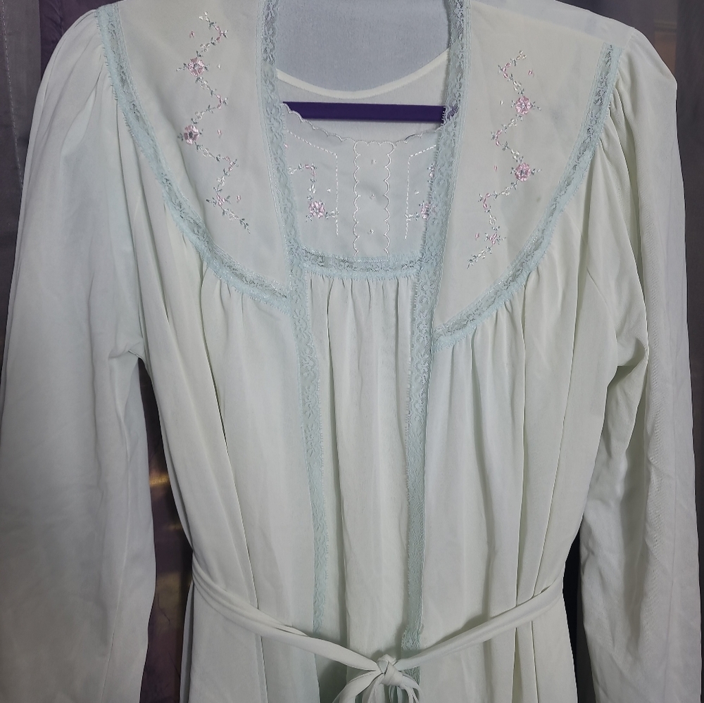 Vintage JC Penny Long Nightgown Peignoir Robe Set blue Nylon Lace large